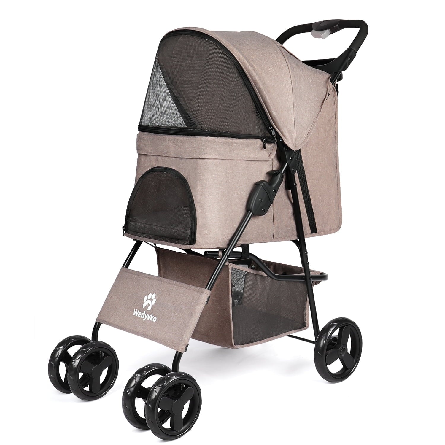 Wedyvko 4 Wheels Pet Stroller Dog Cat Stroller Storage Basket and Cup Holder,Black
