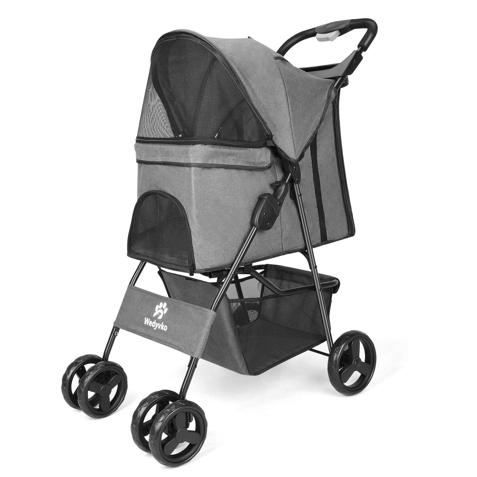 Wedyvko 4 Wheels Pet Stroller Dog Cat Stroller Storage Basket and Cup Holder,Black