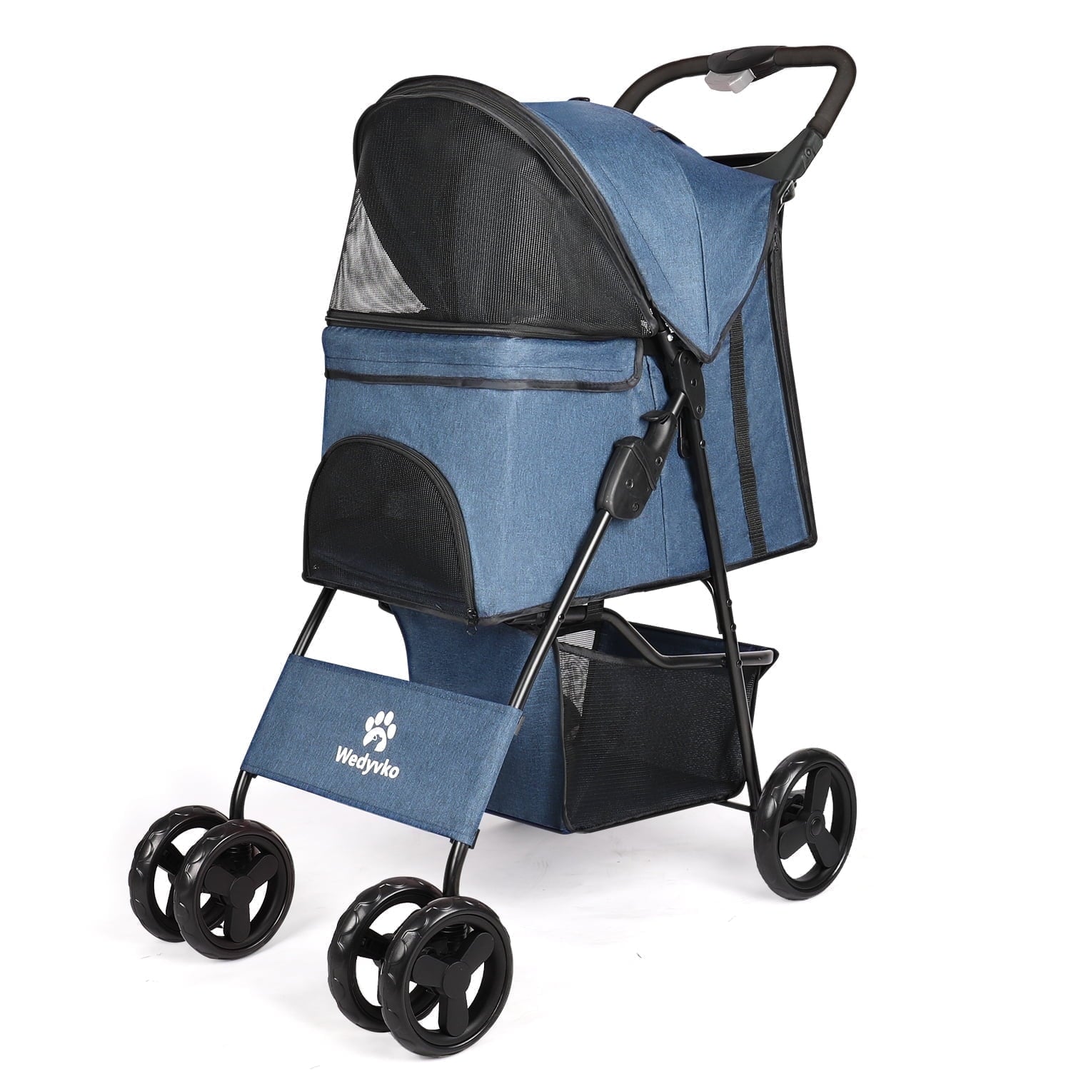 Wedyvko 4 Wheels Pet Stroller Dog Cat Stroller Storage Basket and Cup Holder,Black