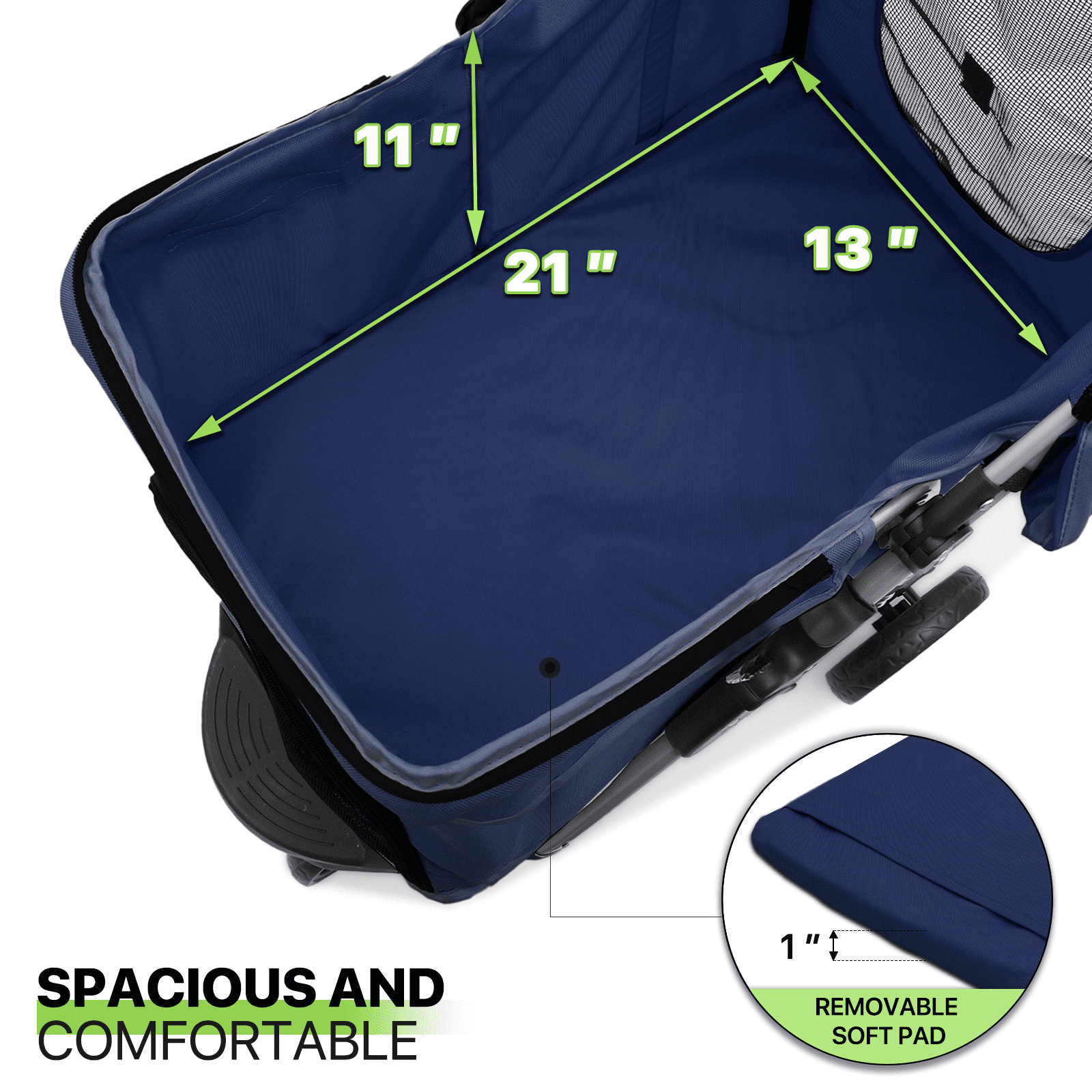 Magshion Foldable Pet Dog Stroller with Wheels, Cat Dog Stroller with Storage Basket and Cup Holder for Small and Medium Cats, Dogs, Puppy, Navy Blue