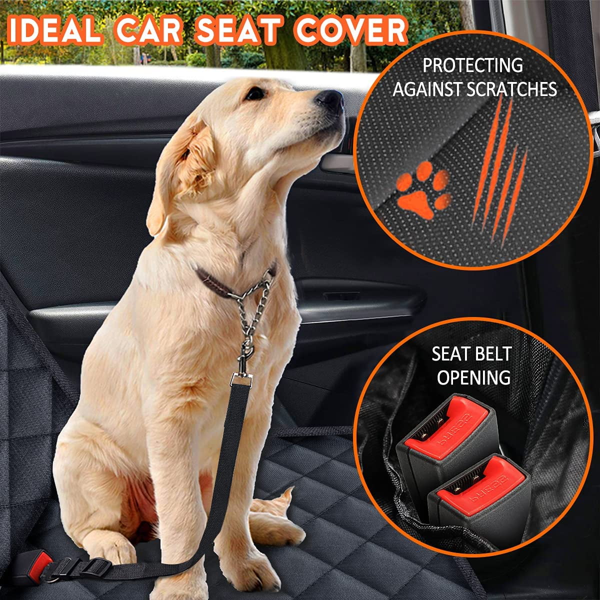 Cornmi Pet Dog Car Seat Cover for Back Seat Truck Seat Waterproof Protective Cover with 2 Safety Straps - Black