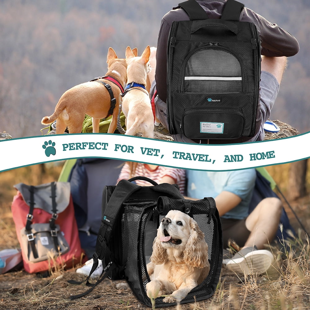 PetAmi Pet Backpack Carrier for Dog Cat, Expandable Cat Carrier Backpack for Travel Hiking, Airline Approved Cat Backpacks For Small Medium Dog Puppy Large Cat, Extended Dog Cat Carrier, Black