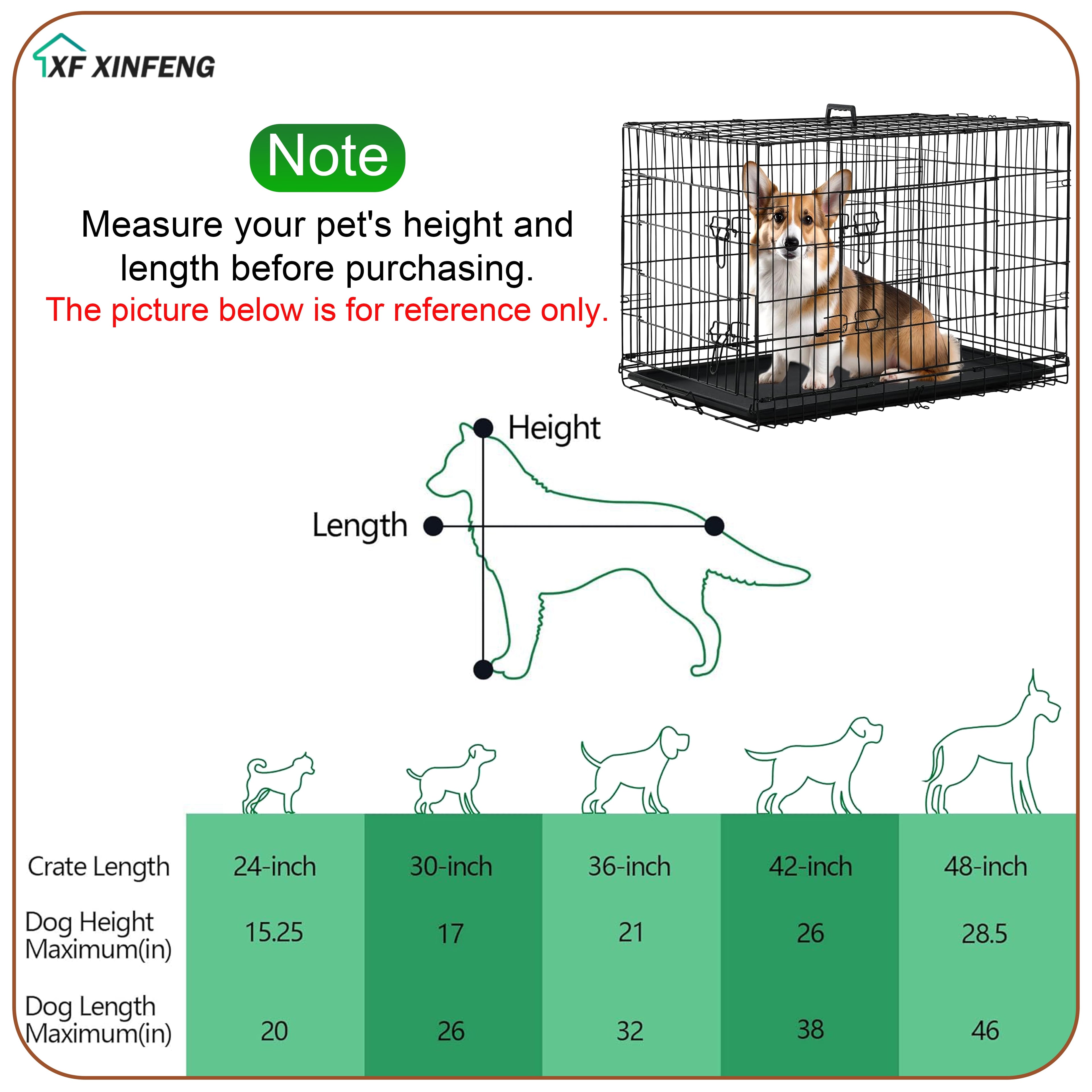 XF XINFENG Large Dog Crate Kennel for Medium Large Dogs 30 inches Metal Dog Cage Double-Door Folding Travel Indoor Outdoor Puppy Playpen with Divider