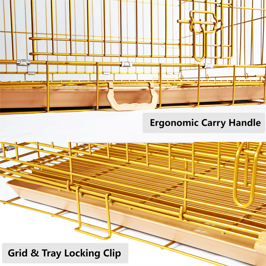 Homey Pet 24" Small Dog Crate, Collapsible Wire Toy Dog Cage Indoor, Dog Transport Kennel Portable Nano-Coated Copper Gold Puppy Cage with Pull-Out Floor Grid Tray, Double Doors Dual Locks