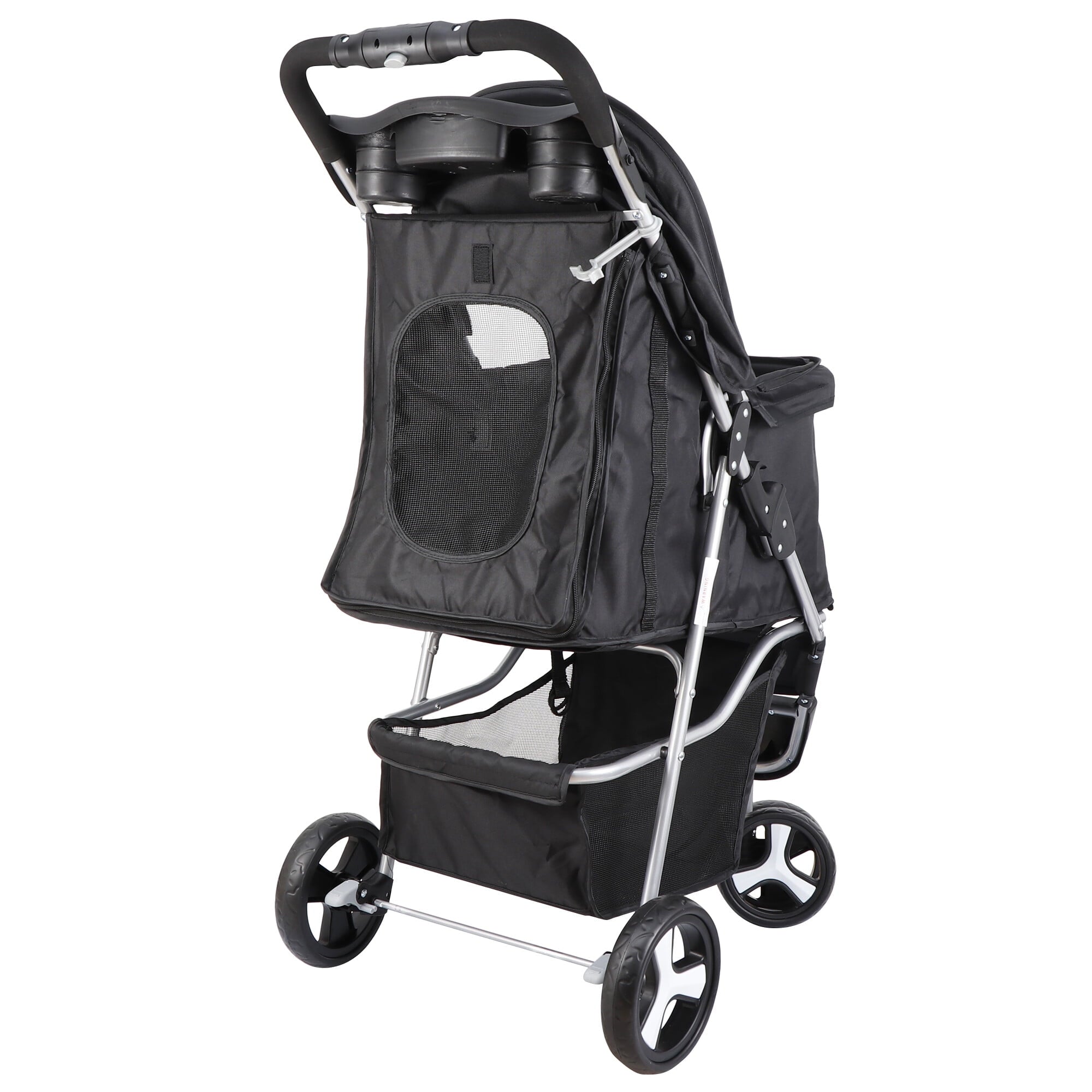 SuperDeal Lightweight 3-Wheel Pet Dog Travel Stroller Folding W/Safety Belt & Cup Holder