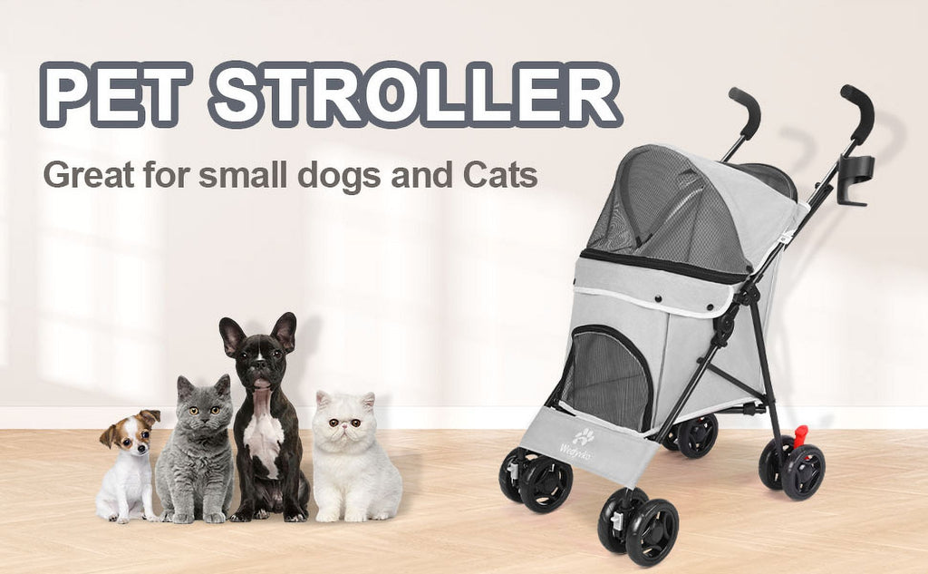 Wedyvko 4 Wheel Pet Dog Stroller Foldable Carrier Strolling Cart for Small Medium Dog Cat,Gray