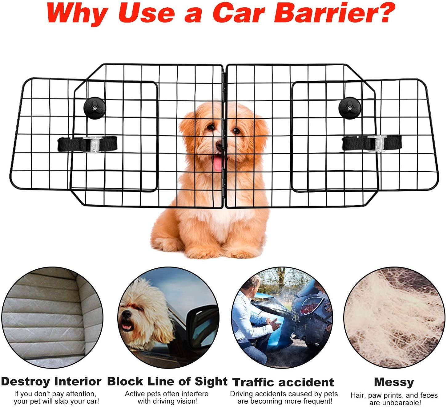 Dog Car Barriers,Dog Barrier for SUV,Vehicles,Dividers,Pet Barriers Heavy Duty Wire Adjustable Dog Barrier with Front Seat Mesh Pet Barrier Net Organizer