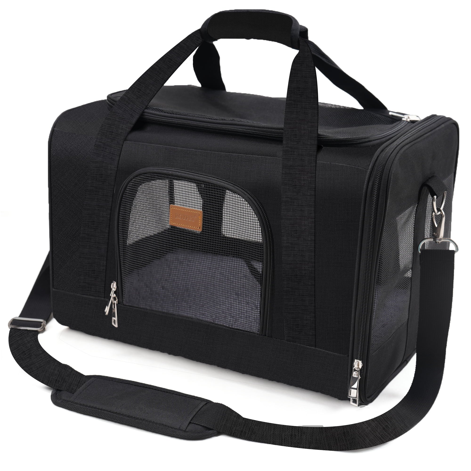 Roypet Small and Medium Pet Carrier, Airline Approved, Collapsible Travel, Black, 15 Lb Limit