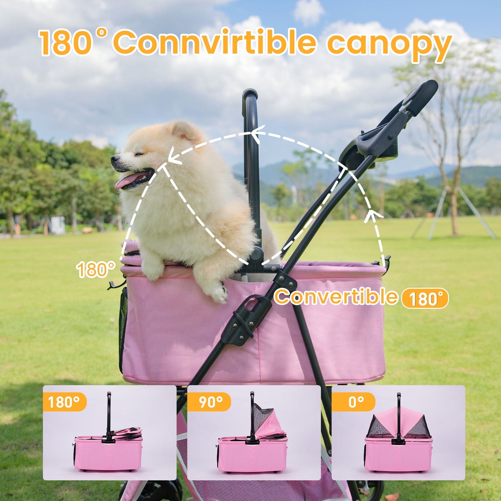 Wedyvko Pet Stroller with 4 Wheels, Foldable Pet Travel Carrier for Small/Medium Dogs Cats up to 50lbs, Detachble Portable Pet Bag, Storage Basket, Car Seat 3 in 1 Multifunctional,Pink