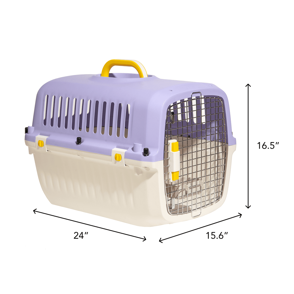 Oodles 24" Plastic Travel Pet Kennel, with Clip On Bowl, Purple