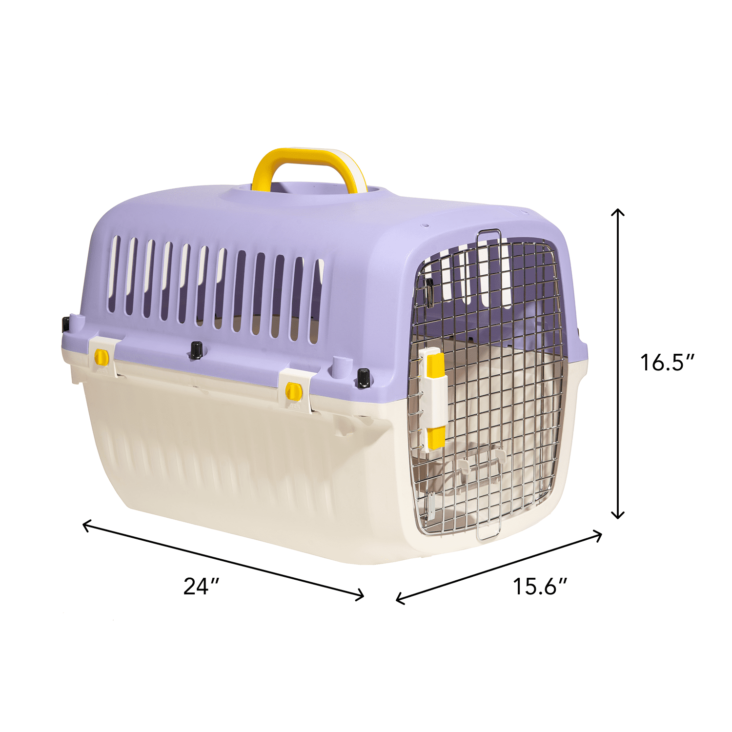 Oodles 24" Plastic Travel Pet Kennel, with Clip On Bowl, Purple