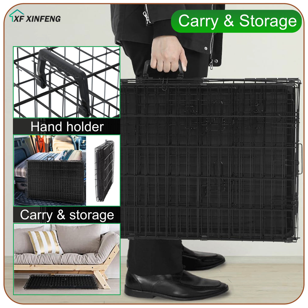 XF XINFENG Large Dog Crate Kennel for Medium Large Dogs 30 inches Metal Dog Cage Double-Door Folding Travel Indoor Outdoor Puppy Playpen with Divider