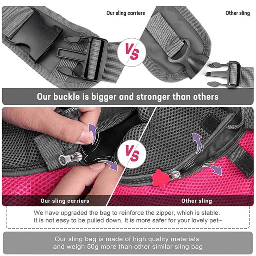 Pet Dog Sling Carrier Puppy Sling Bag Small Dogs Cats Carrier Adjustable Strap Mesh Hand Free Dog Satchel Carrier for Outdoor Travel (S (up to 5 lbs), Pink)