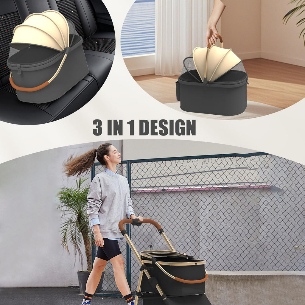 Foldable Pet Stroller 4 Wheels, Dog Stroller for Medium Dogs 30 lbs, Portable Pet Travel Carrier for Dogs Cats
