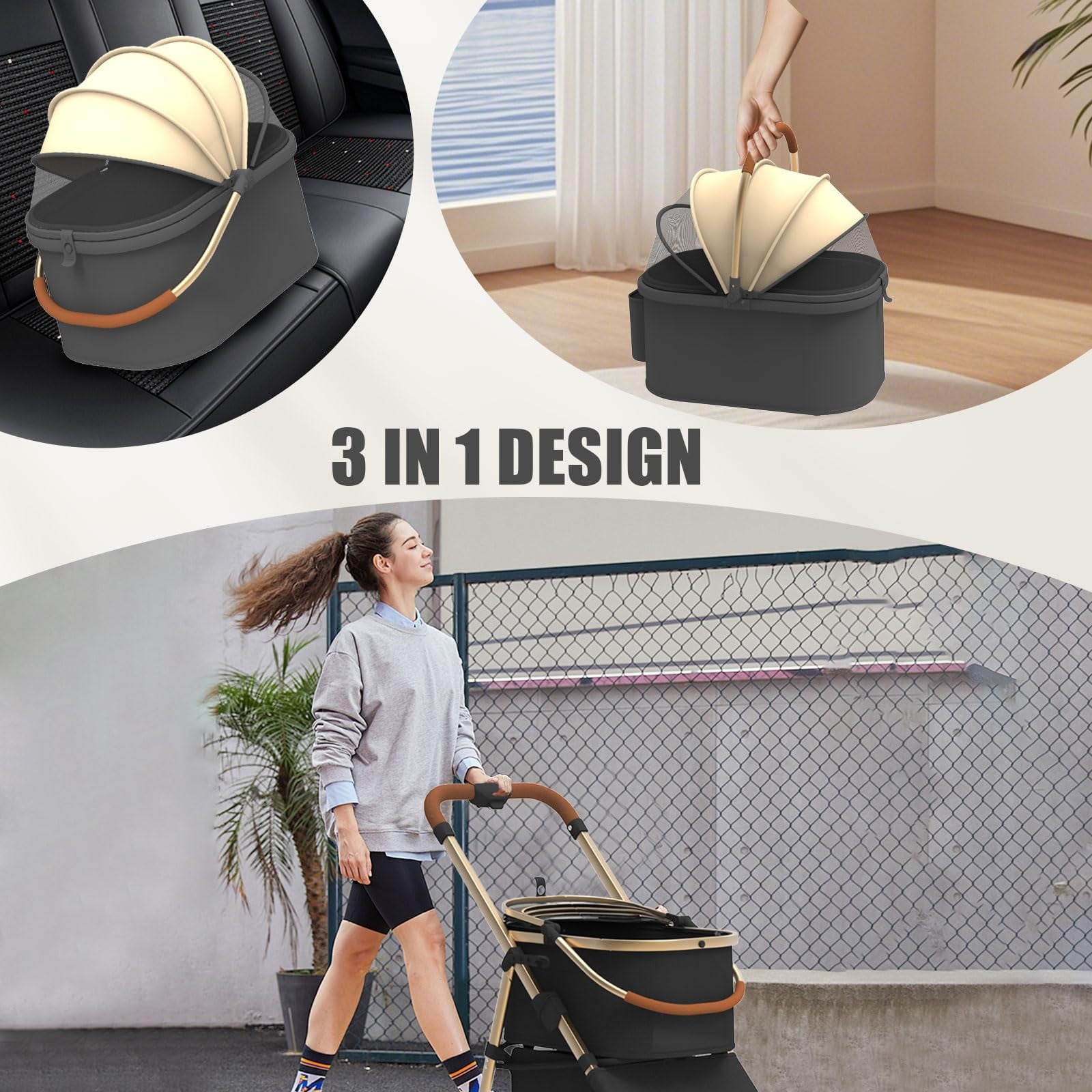 Foldable Pet Stroller 4 Wheels, Dog Stroller for Medium Dogs 30 lbs, Portable Pet Travel Carrier for Dogs Cats