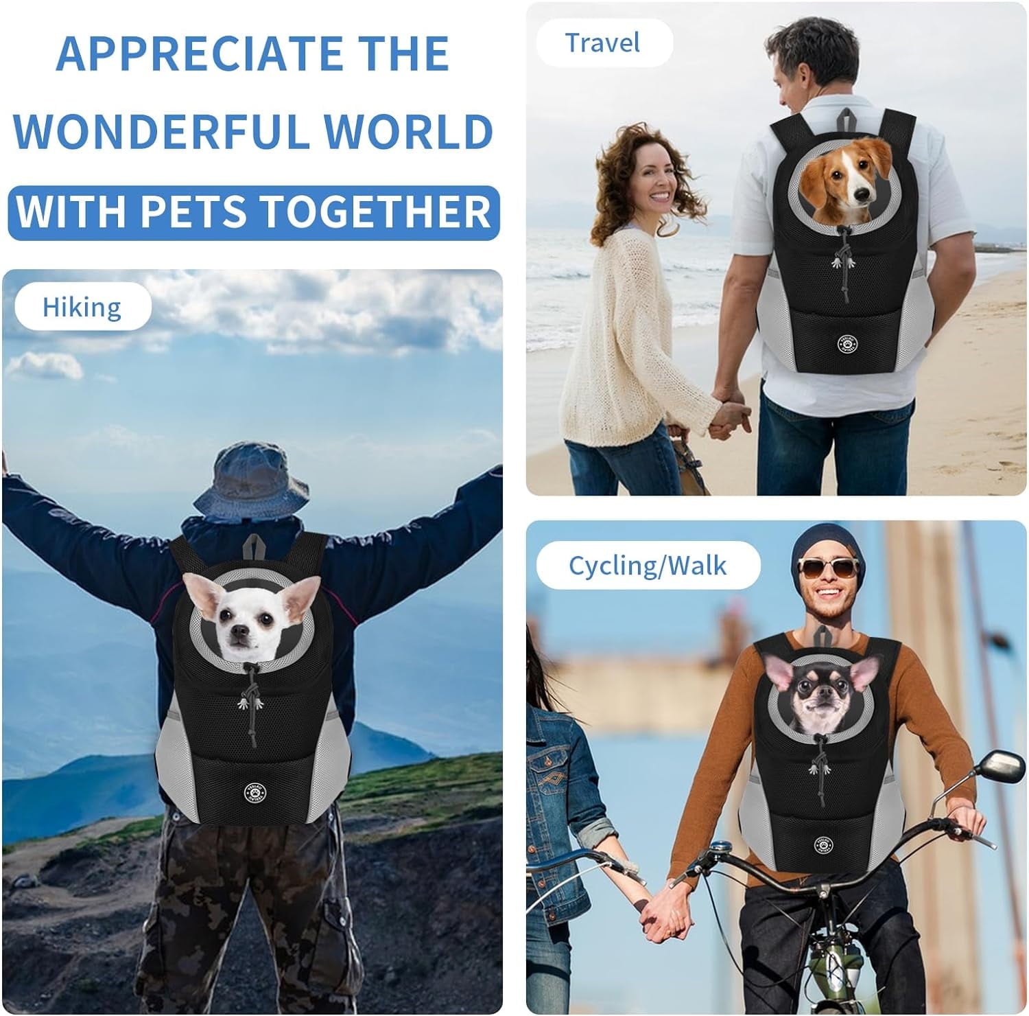 Pet Dog Carrier, Travel Back Pack with Safety Reflective Strips for Travel Hiking Cycling Outdoor Dogs Cats