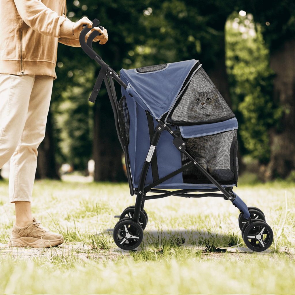 Magshion Foldable Lightweight Pet Trolley for Cats & Dogs, 4 Wheel (Navy Blue)