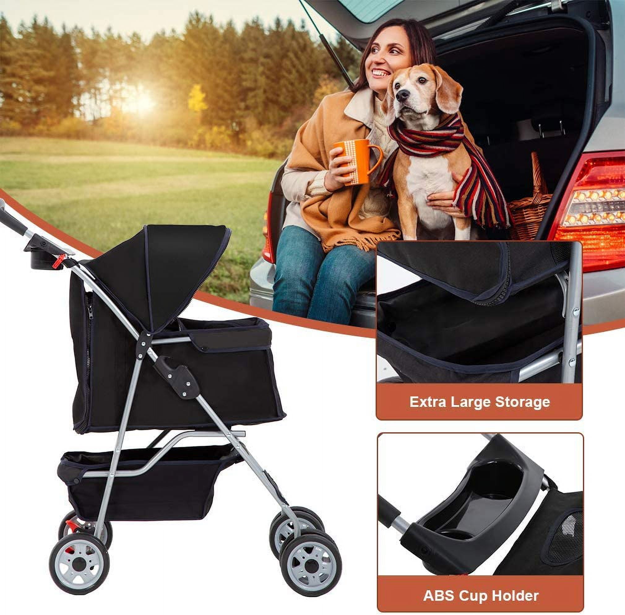 BestPet Folding Pet Stroller, Black, 39"H