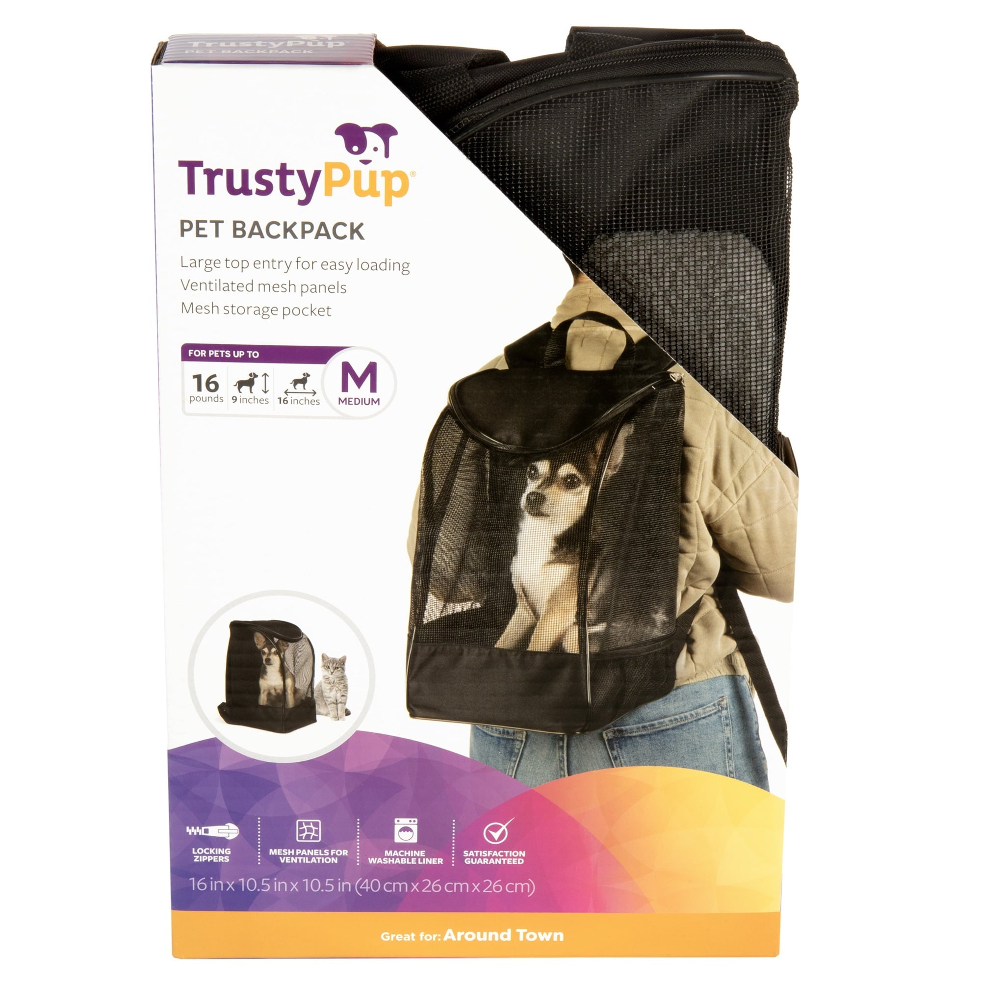TrustyPup® Pet Backpack, Black, Medium, 16 Lb Limit