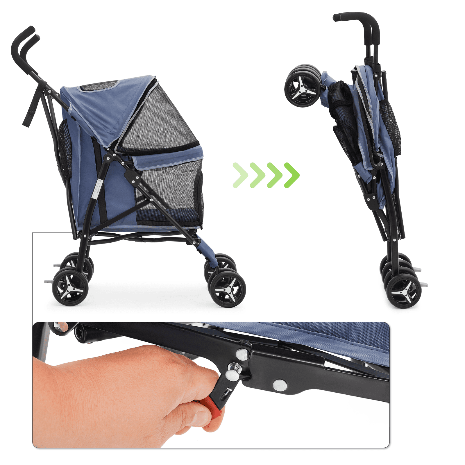 Magshion Foldable Lightweight Pet Trolley for Cats & Dogs, 4 Wheel (Navy Blue)