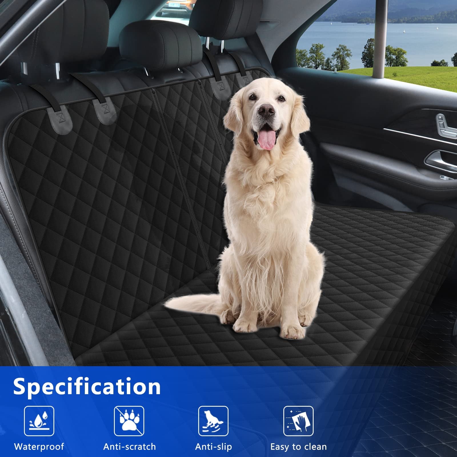 Yonktoo Dog Car Seat Cover for Back Seat, Waterproof, Scratchproof, Nonslip, Durable,Universal fit for Most Cars