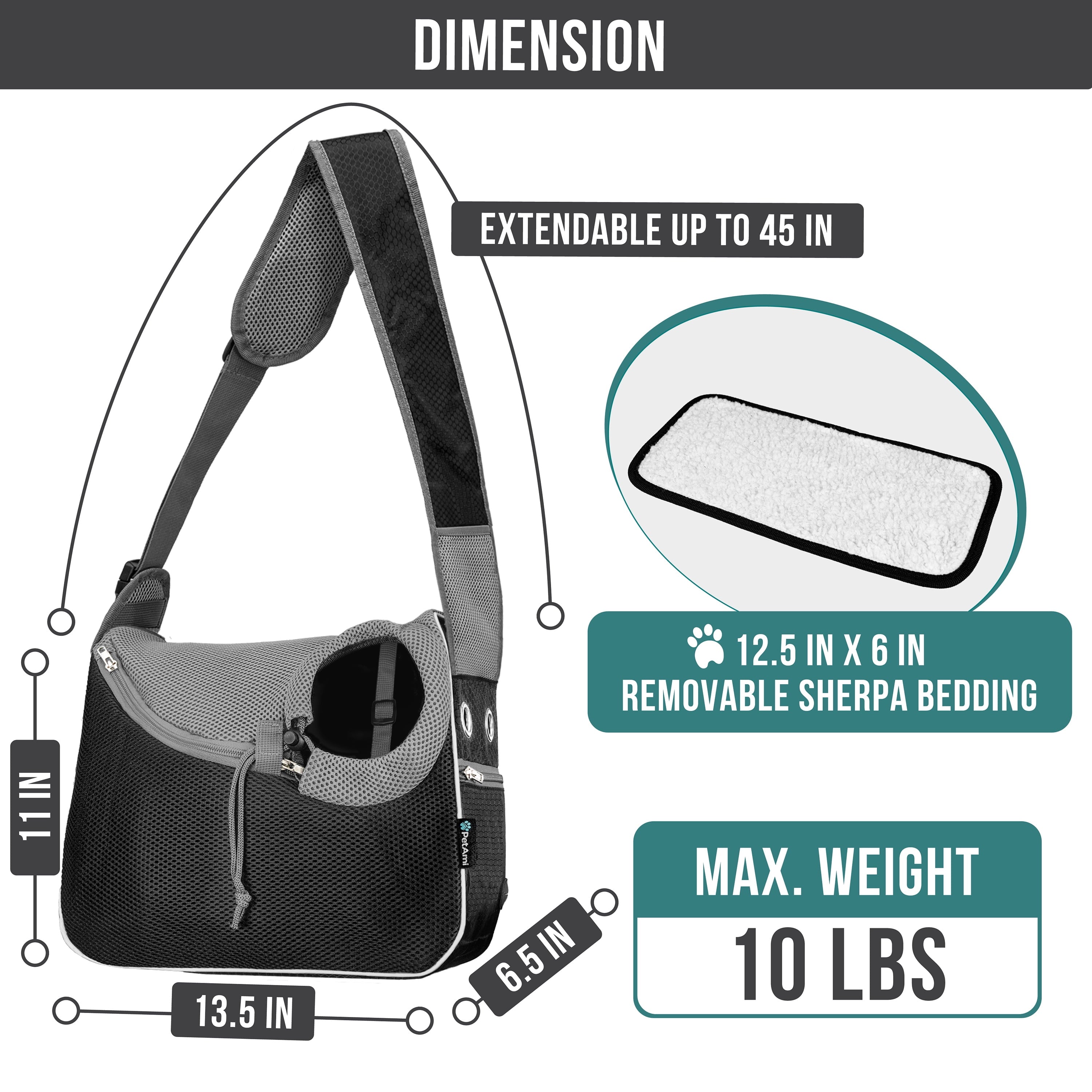 PetAmi Small Dog Sling Carrier, Soft-Sided Crossbody Puppy Carrying Purse Bag, Adjustable Sling Pet Pouch to Wear Medium Dog Cat Travel, Dog Bag for Traveling, Breathable, Poop Bag Dispenser, Black