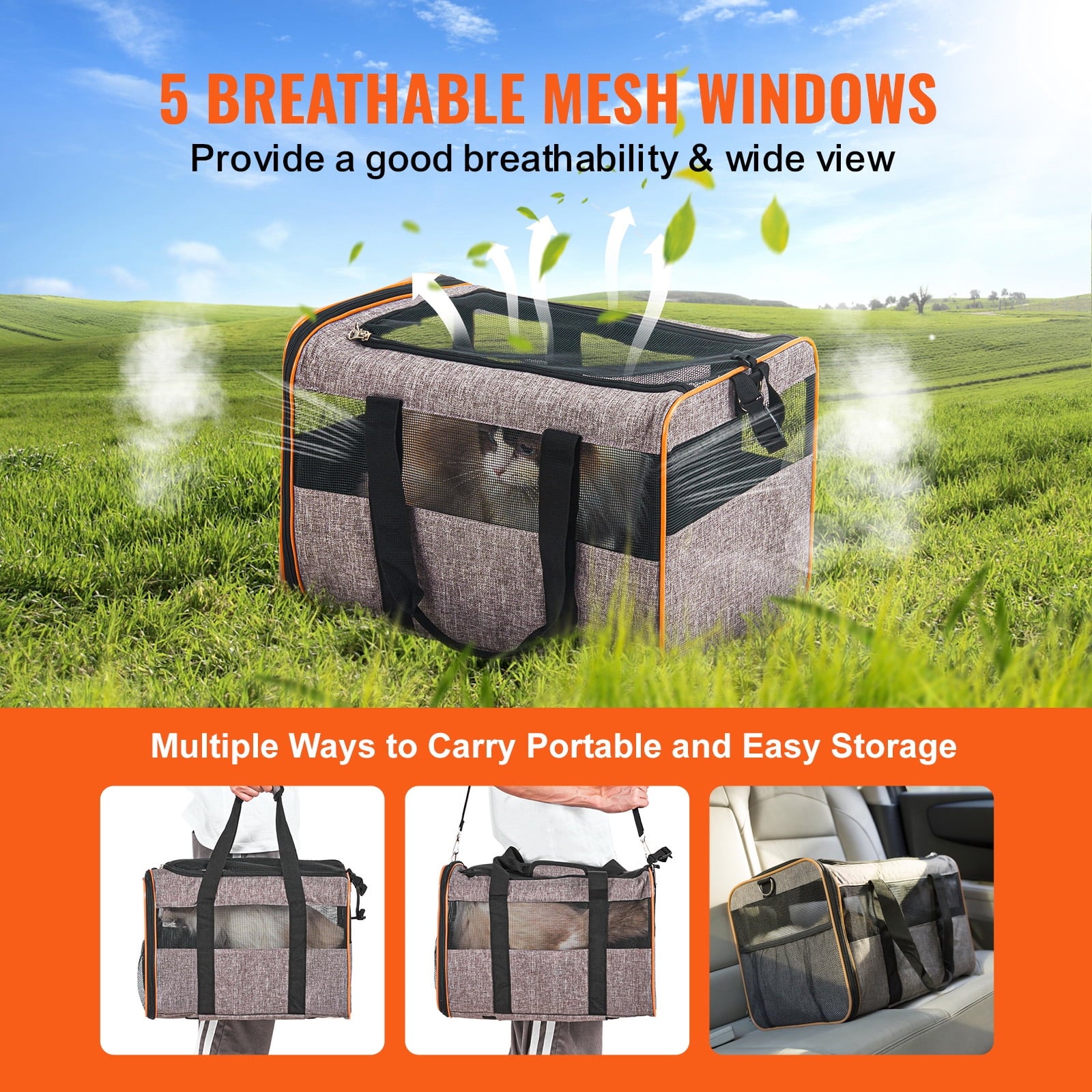 BENTISM Cat Carrier with Wheels Airline Approved Rolling Pet Carrier 22 lbs Grey for Cat Dog Small Medium Animals Kitten Puppy