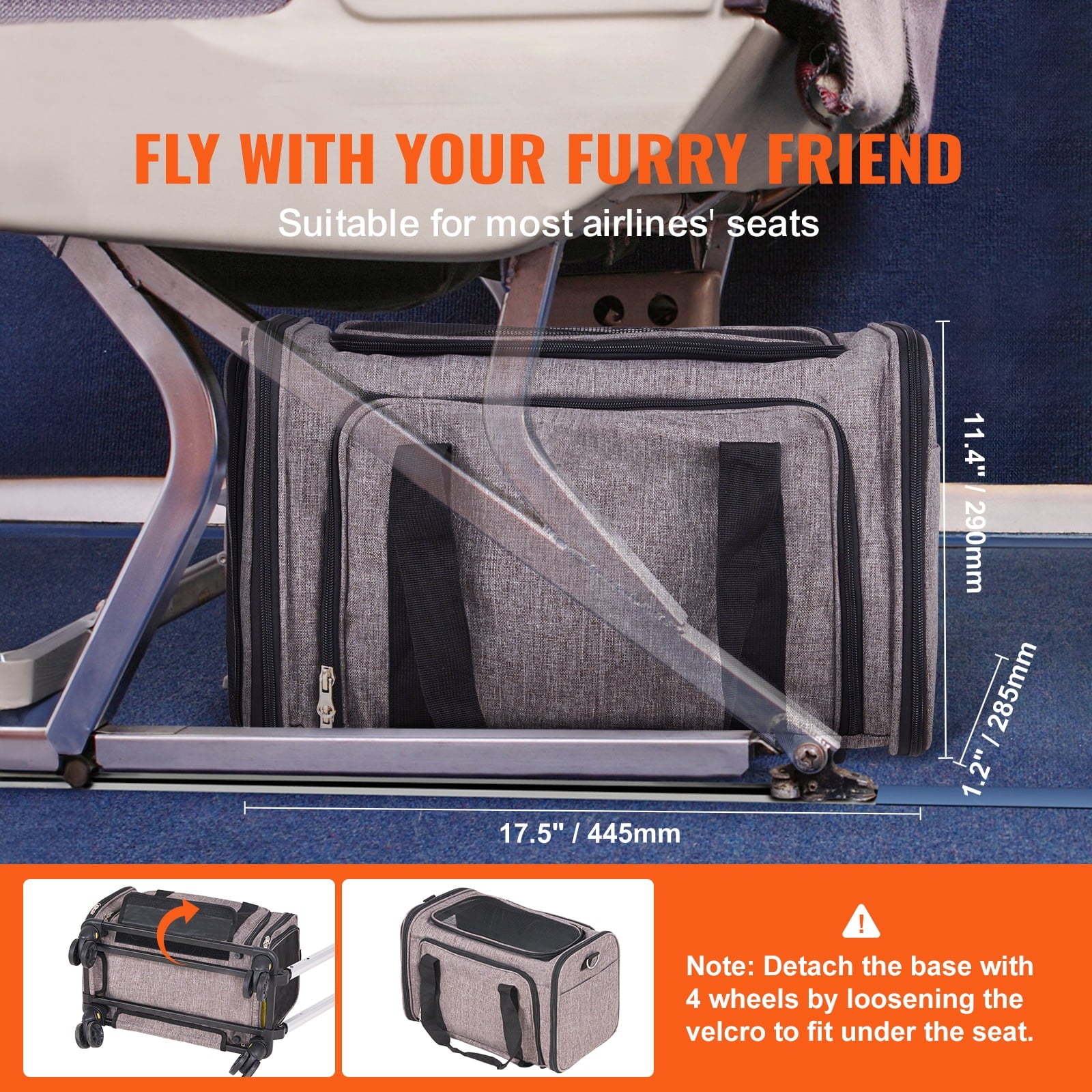 BENTISM Cat Carrier with Wheels Airline Approved Rolling Pet Carrier 25 lbs Grey for Cat Dog Small Medium Animals Kitten Puppy