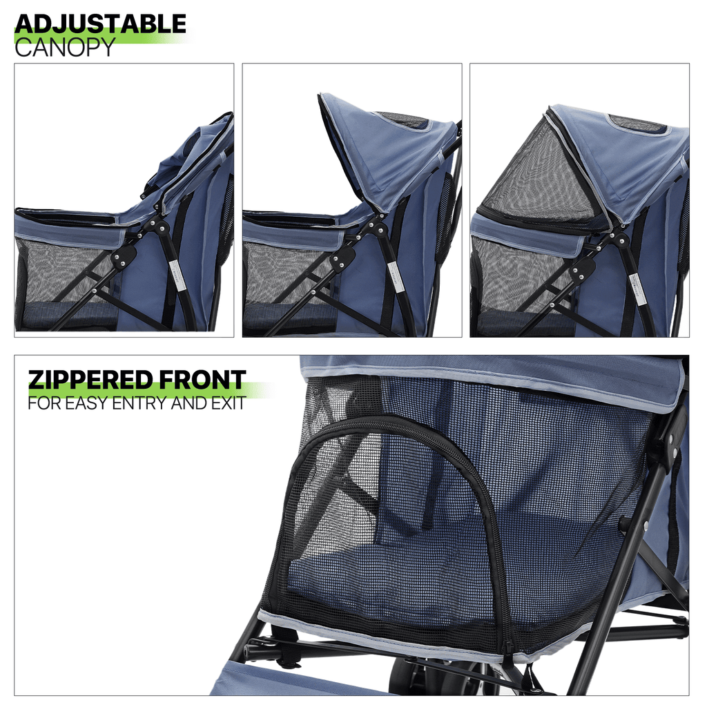 Magshion Foldable Lightweight Pet Trolley for Cats & Dogs, 4 Wheel (Navy Blue)