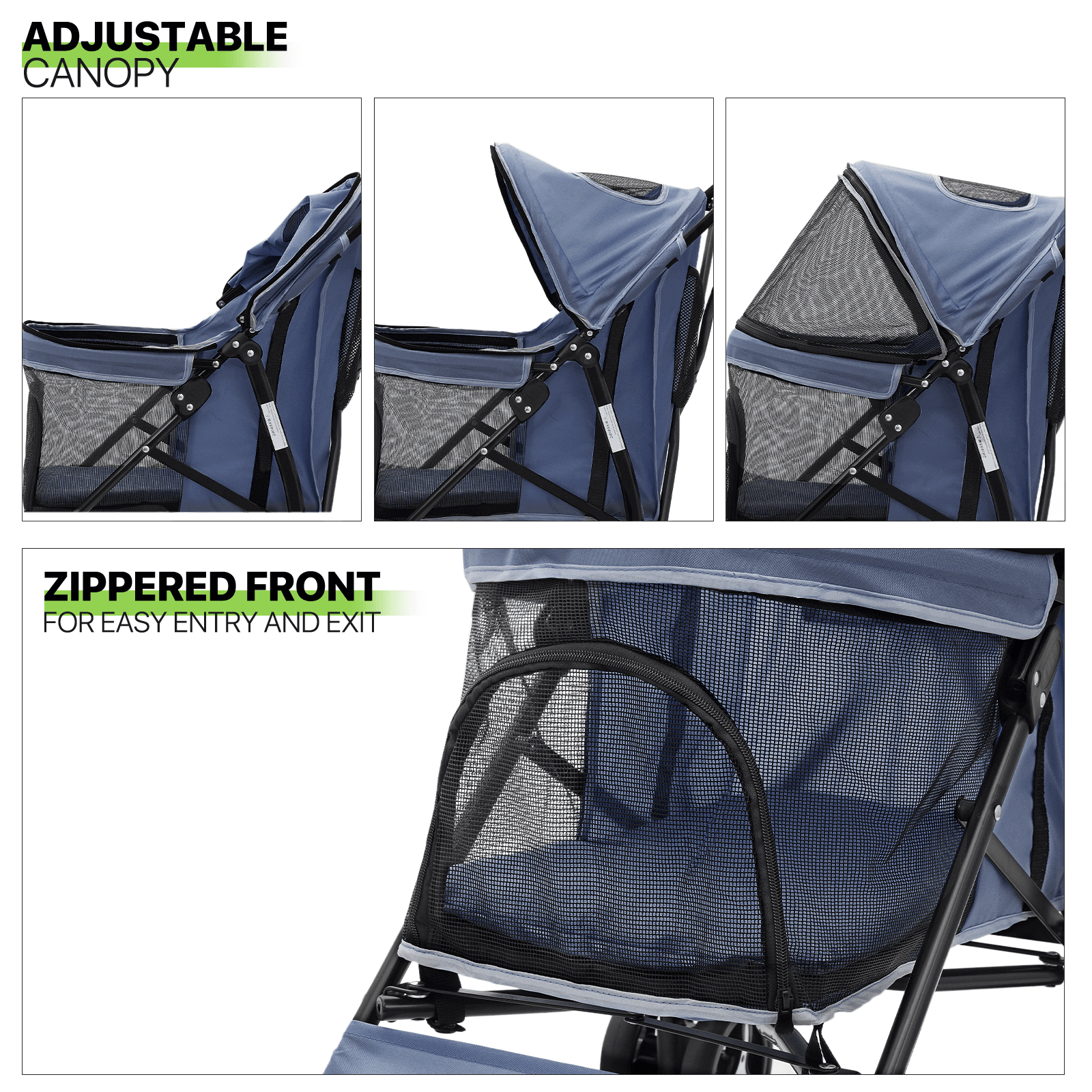 Magshion Foldable Lightweight Pet Trolley for Cats & Dogs, 4 Wheel (Navy Blue)