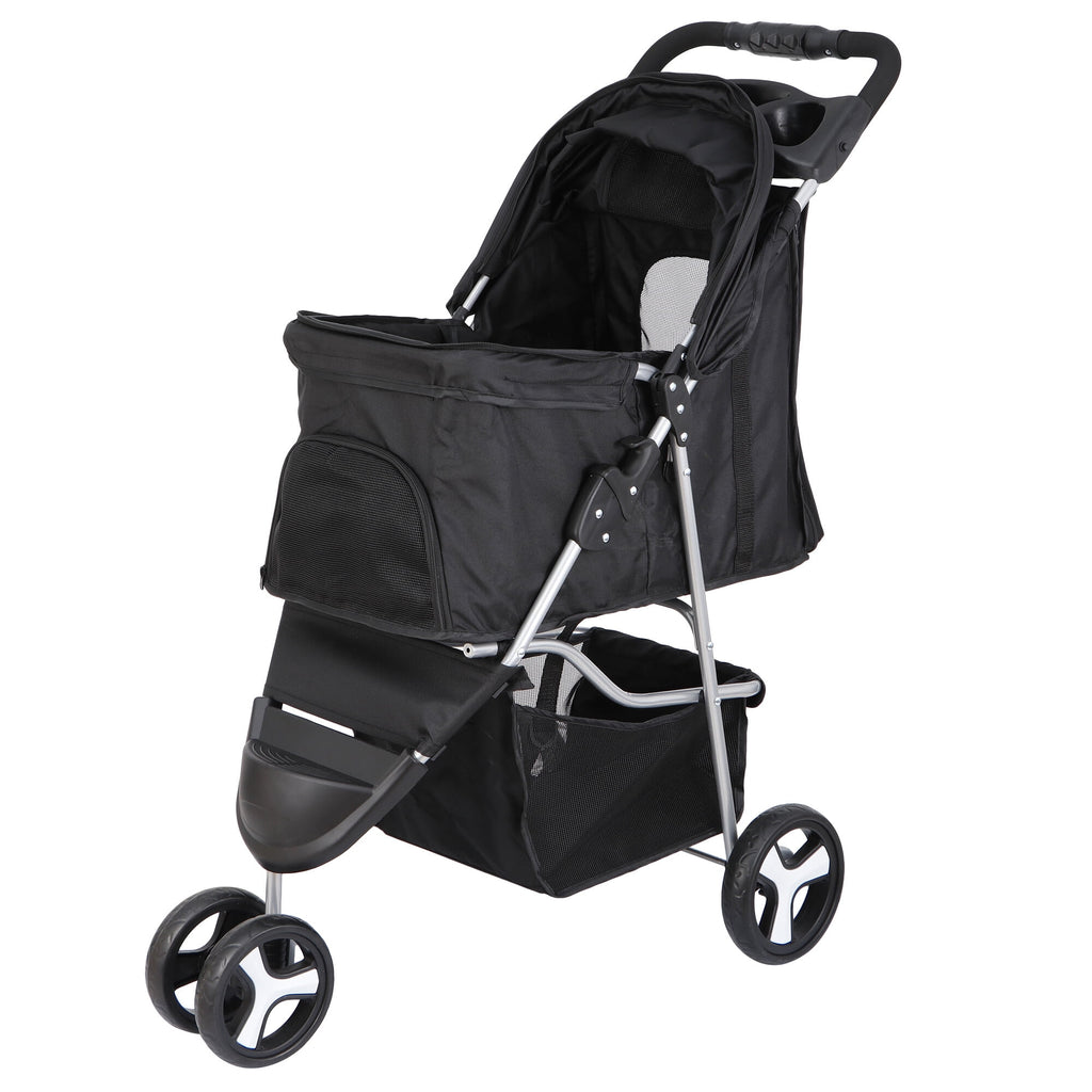 SuperDeal Lightweight 3-Wheel Pet Dog Travel Stroller Folding W/Safety Belt & Cup Holder