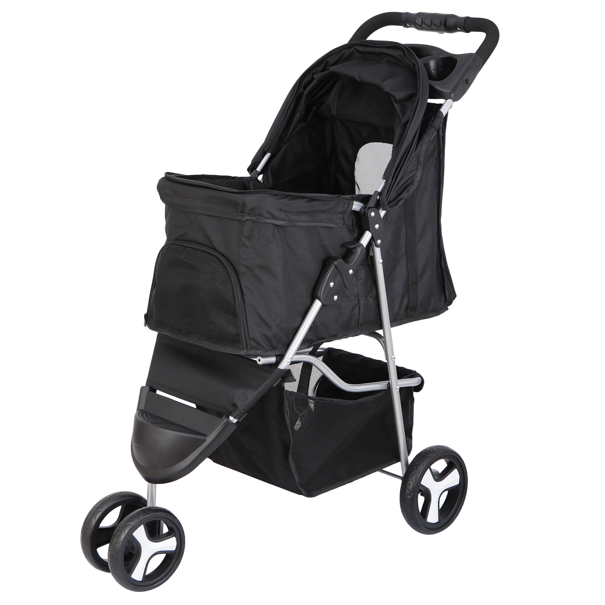 SuperDeal Lightweight 3-Wheel Pet Dog Travel Stroller Folding W/Safety Belt & Cup Holder