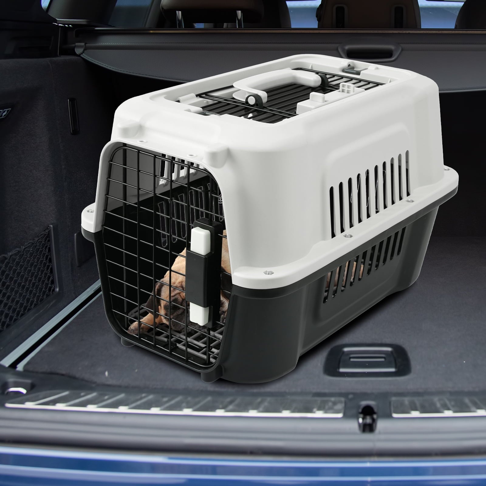 Fruggis Two-Door Dog Kennel with Top Opening, Plastic Dog Crate Porable for Pets up to 10 lbs, 19" - Taupe & Black