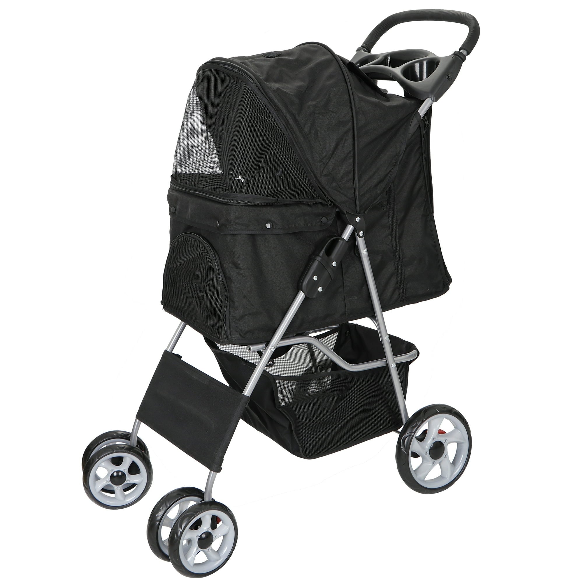 ZENY 4 Wheel Foldable Dog Pet Stroller - Black
