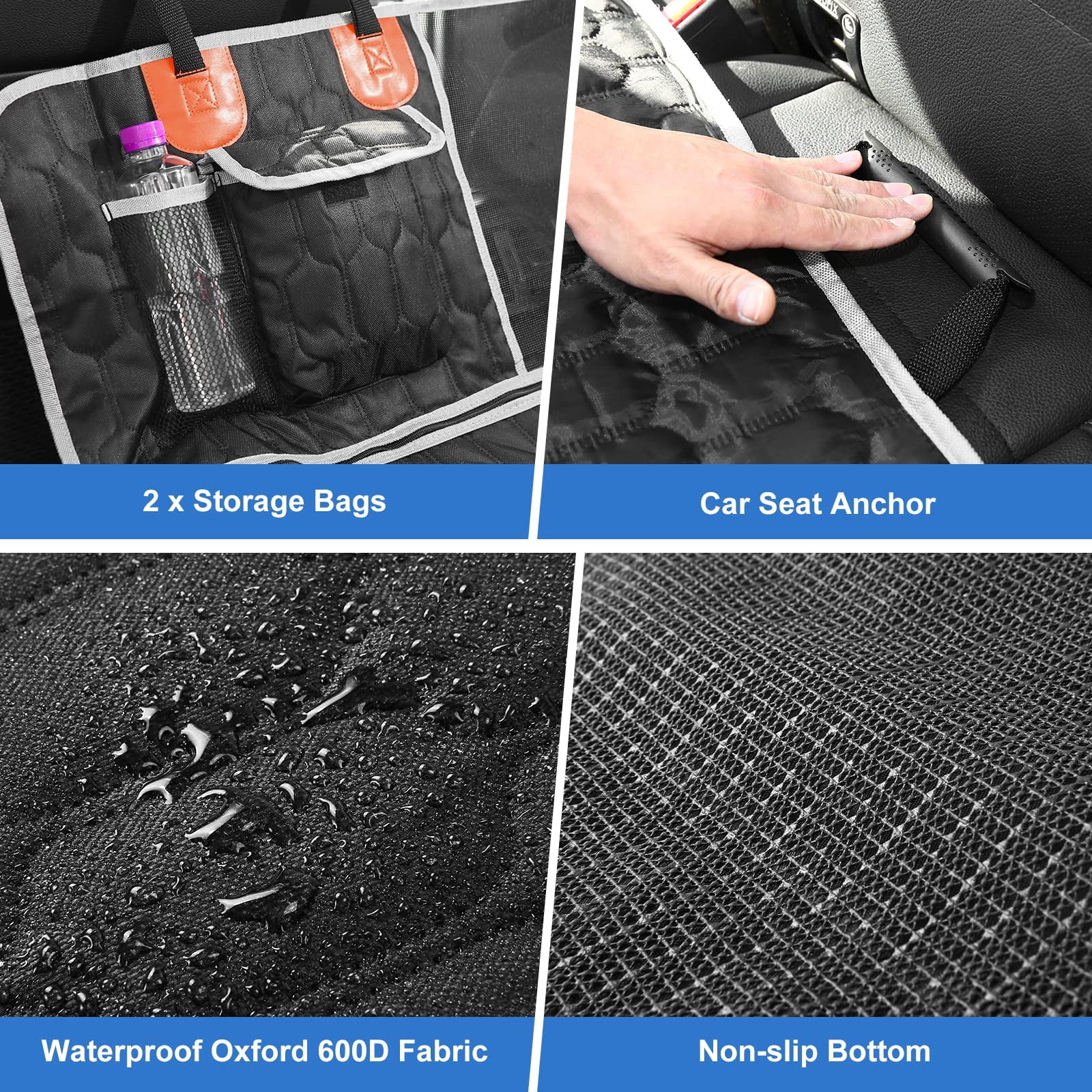OneAmg Dog Car Seat Cover, 600D Oxford Fabric, Waterproof, Non-Slip Dog Seat Hammock for SUV/Car/Truck, Suitable for Traveling and Camping, Black