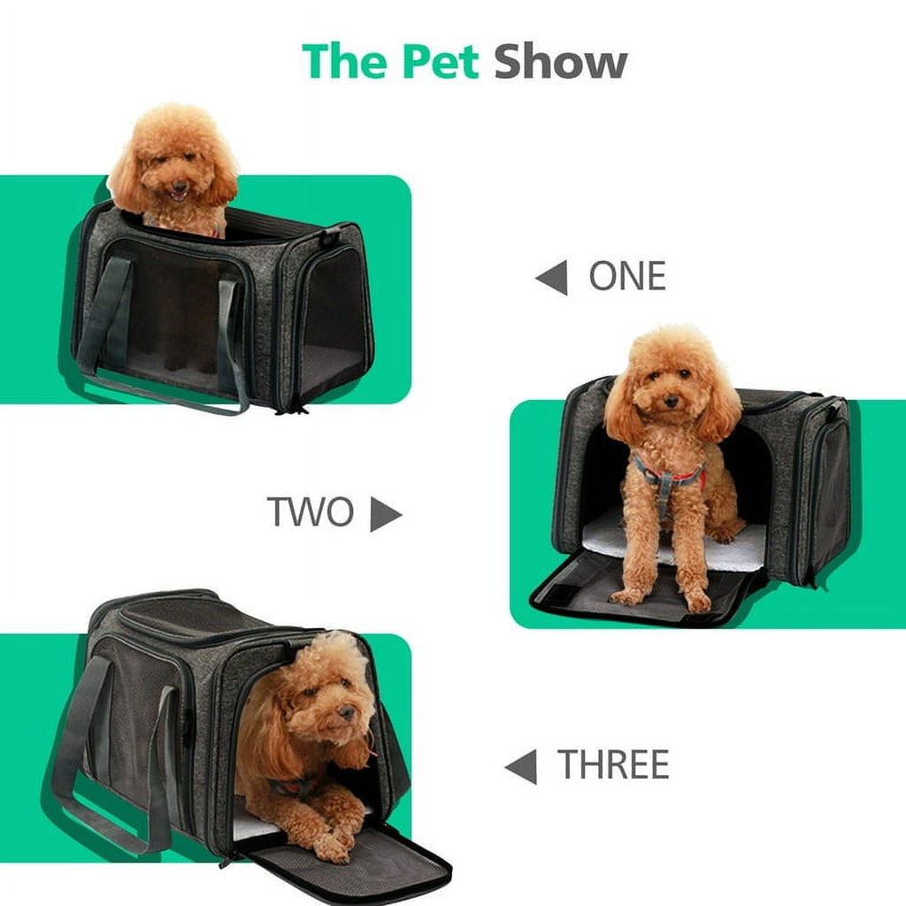Flantor Small Pet Travel Carrier Bag, Breathable Soft Sided with Wool Mat, Black, 15 lb Limit