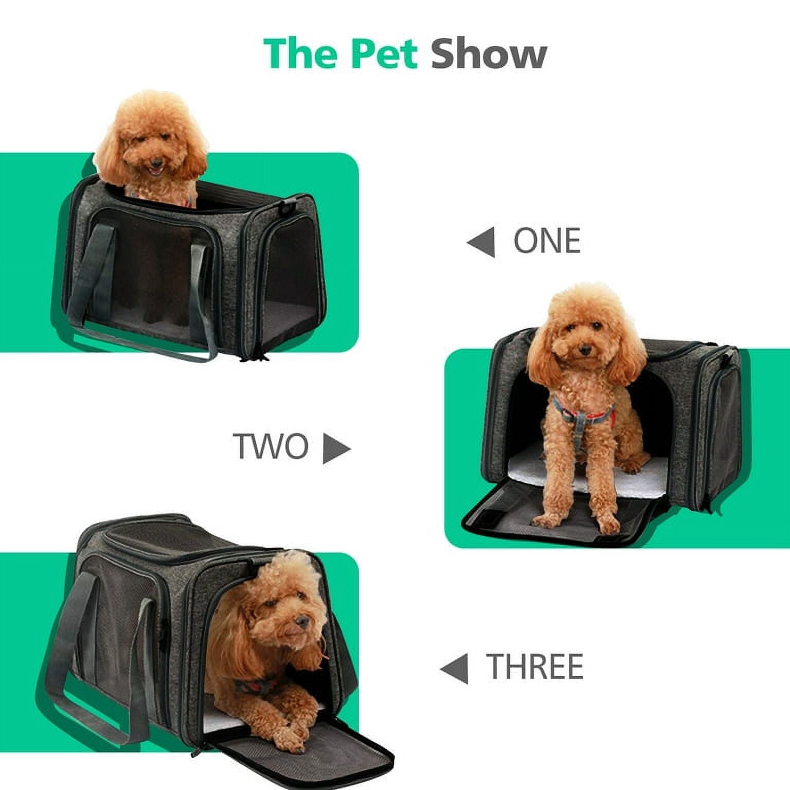 Flantor Small Pet Travel Carrier Bag, Breathable Soft Sided with Wool Mat, Black, 15 lb Limit