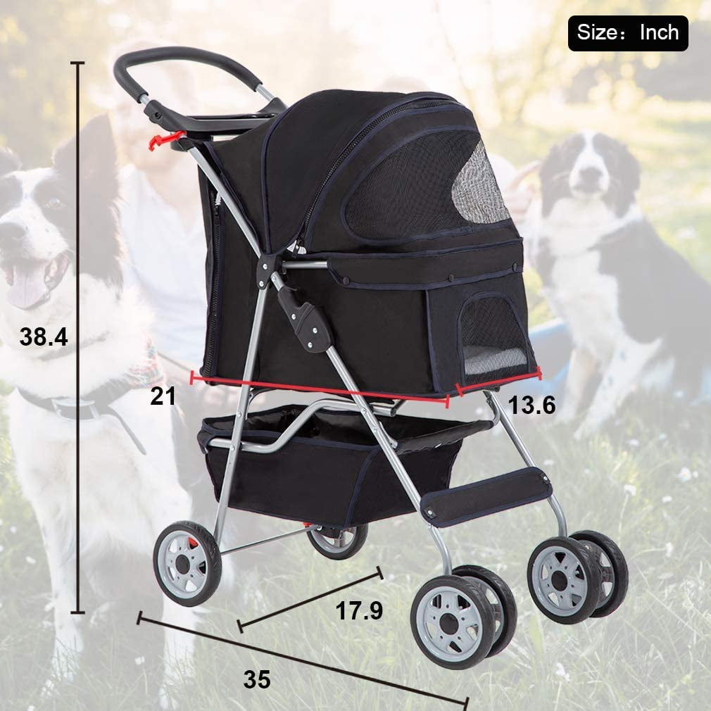 BestPet Folding Pet Stroller, Black, 39"H
