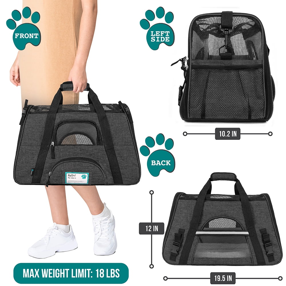 PetAmi Airline Approved Pet Carrier for Cat, Soft Sided Dog Carrier for Small Dog, Cat Travel Supplies Accessories Indoor Cats, Ventilated Pet Carrying Bag Medium Kitten Puppy, Large Heather Dark Gray