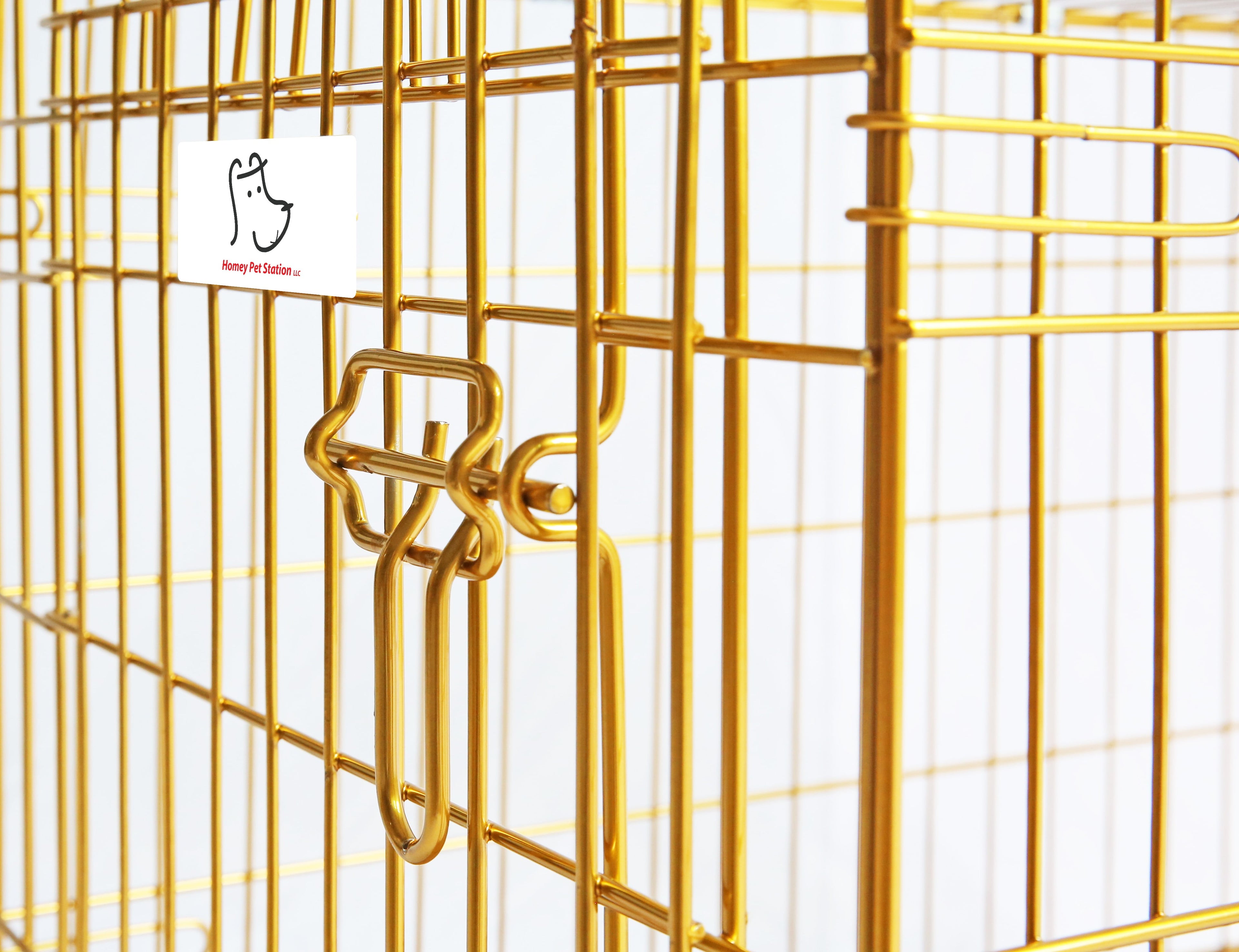 Homey Pet 24" Small Dog Crate, Collapsible Wire Toy Dog Cage Indoor, Dog Transport Kennel Portable Nano-Coated Copper Gold Puppy Cage with Pull-Out Floor Grid Tray, Double Doors Dual Locks