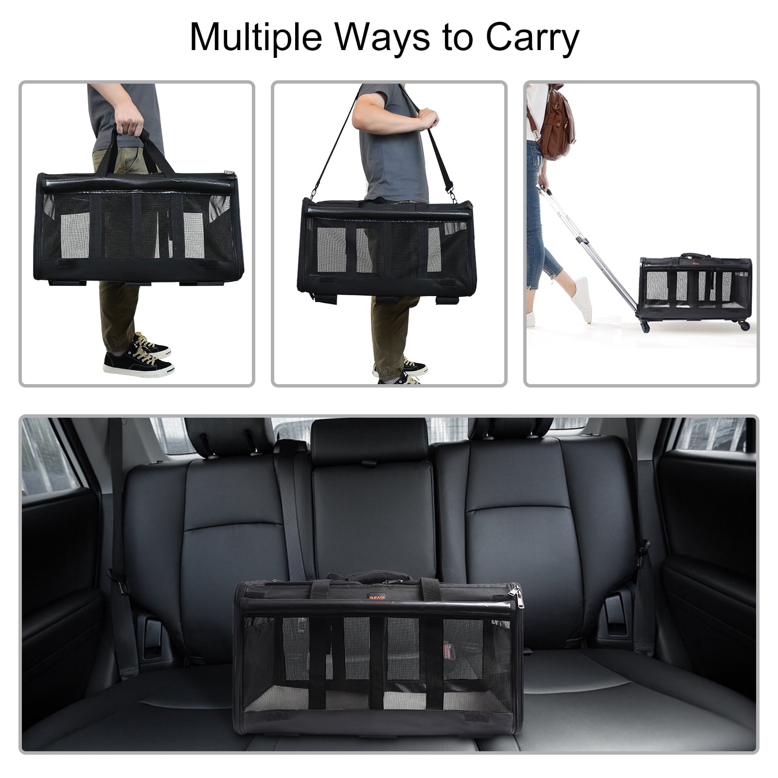 ELEGX Double-Compartment Pet Rolling Carrier with Wheels for 2 Pets,for Up to 35 LBS,Cat Rolling Carrier for 2 Cats,Super Ventilated Design,Ideal for Traveling/Hiking /Camping