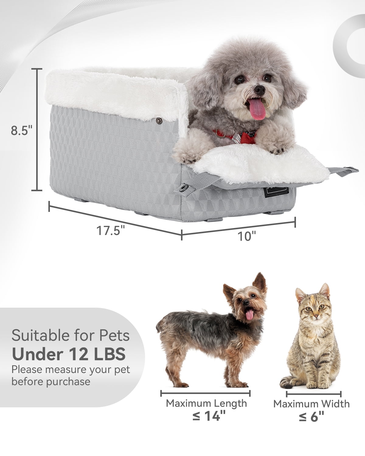 PETSFIT Dog Car Seats for Small Dogs,Washable Cushion,  Small Dog Car Seat with Upgraded Safety Tethers, Center Console Dog Car Seat (Light Grey)
