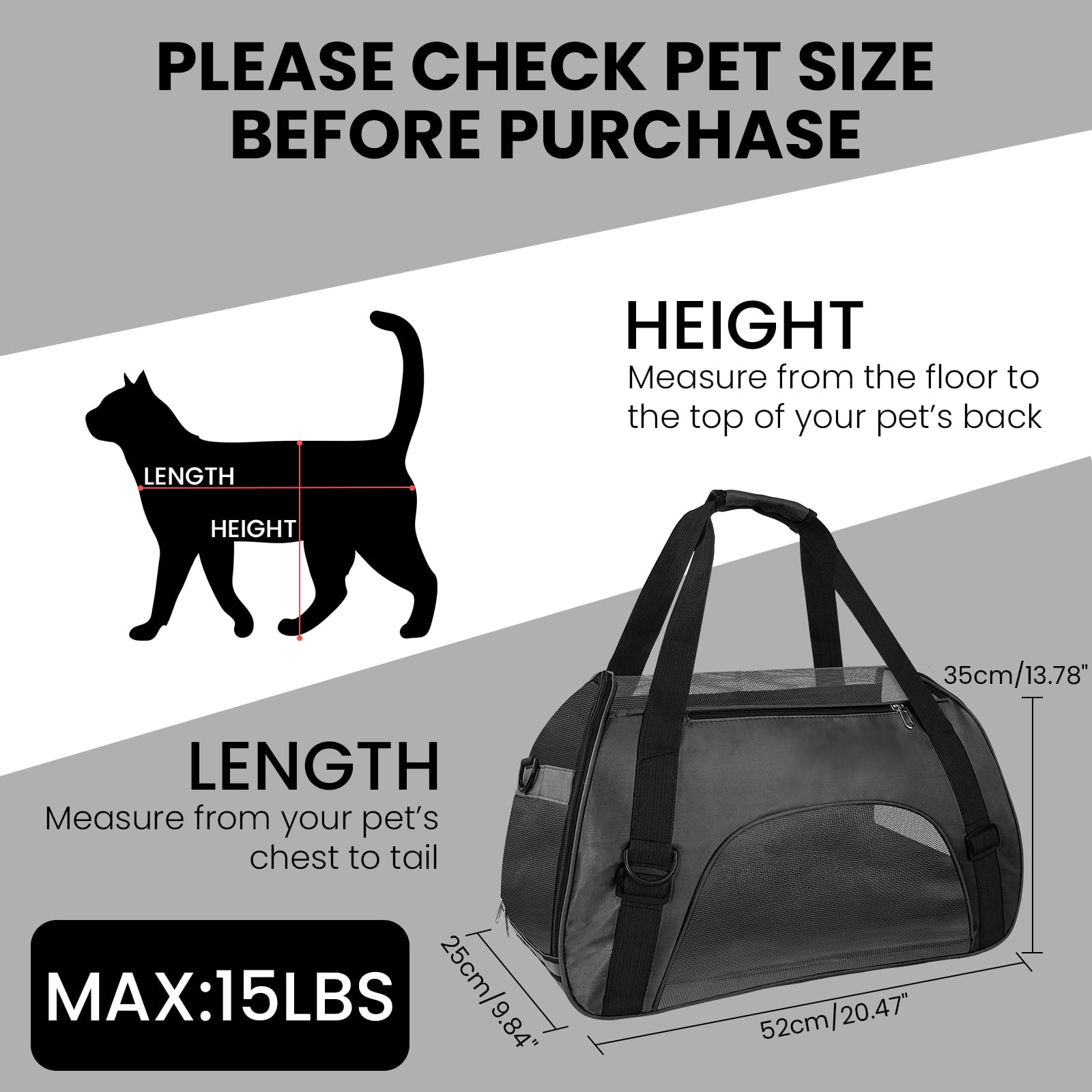 PcEoTllar Cat Carrier Airline Approved Pet Carrier, Dog Carrier, Puppy Carrier, Outdoor Carrier, Black