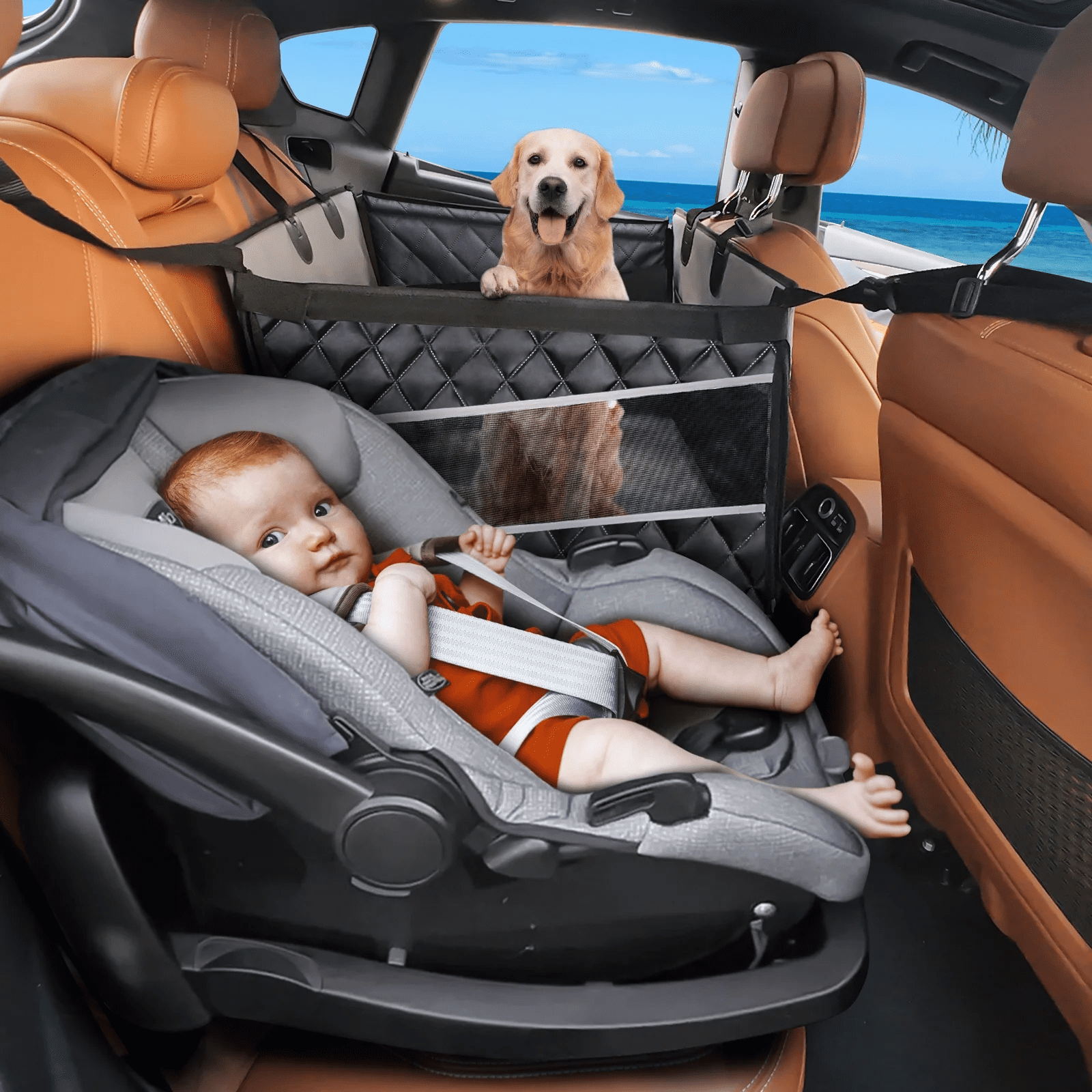 Dog Car Seat Large Size Dog with Hard Bottom,FurLove Waterproof Dog Hammock, Duty Scratch Proof Nonslip Durable with Mesh Window & Pocket, Covers for Cars Trucks, and SUVs, Gray