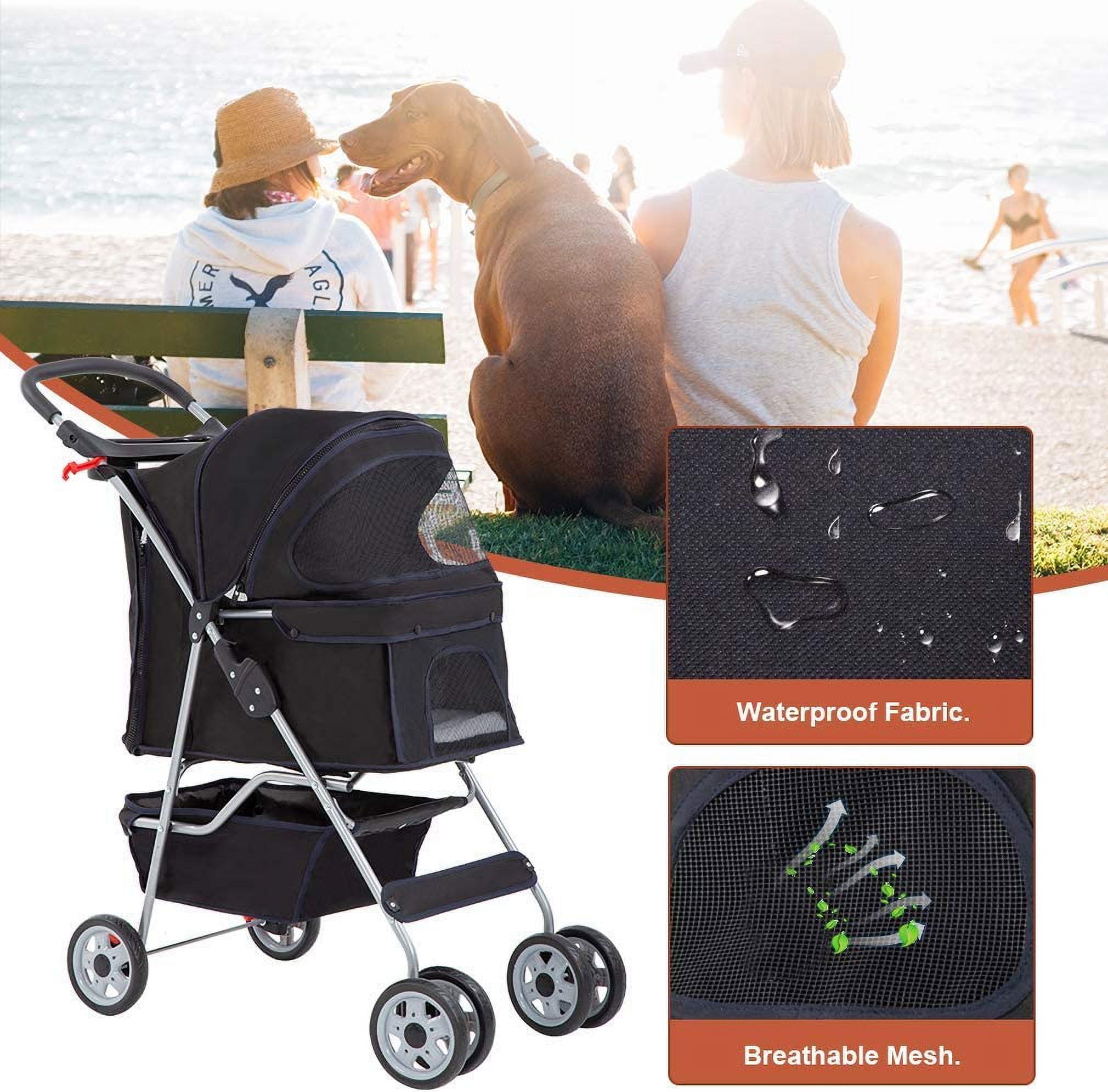 BestPet Folding Pet Stroller, Black, 39"H