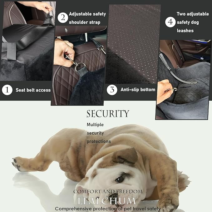 Dog Booster Car Seat for Small/Medium Dogs,Puppy Portable Car Seat with Elevated Cushion,Fully Detachable and Washable Pet Car Seat with Storage Pockets,Easy to Install (Black/Brown, Medium)