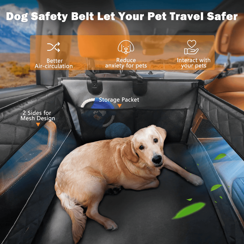 Dog Car Seat Large Size Dog with Hard Bottom,FurLove Waterproof Dog Hammock, Duty Scratch Proof Nonslip Durable with Mesh Window & Pocket, Covers for Cars Trucks, and SUVs, Gray