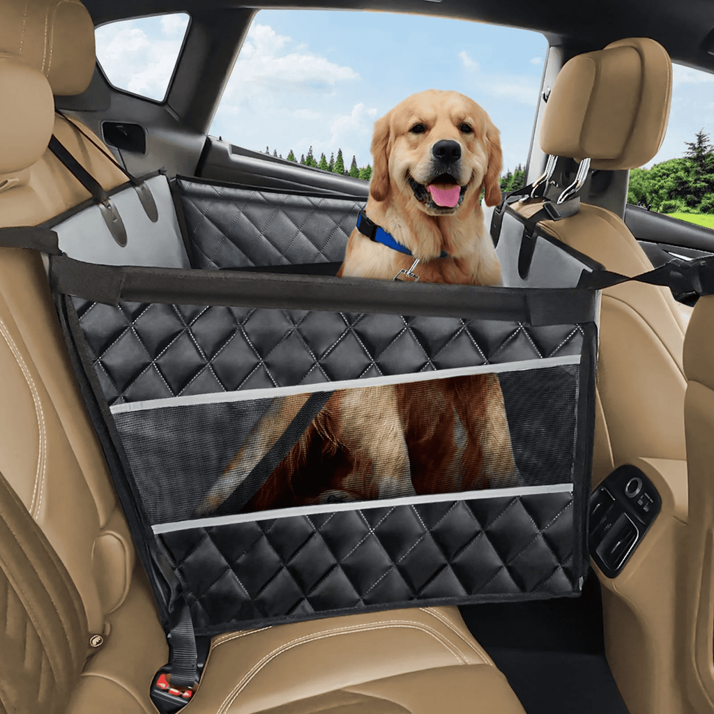 Dog Car Seat Large Size Dog with Hard Bottom,FurLove Waterproof Dog Hammock, Duty Scratch Proof Nonslip Durable with Mesh Window & Pocket, Covers for Cars Trucks, and SUVs, Gray