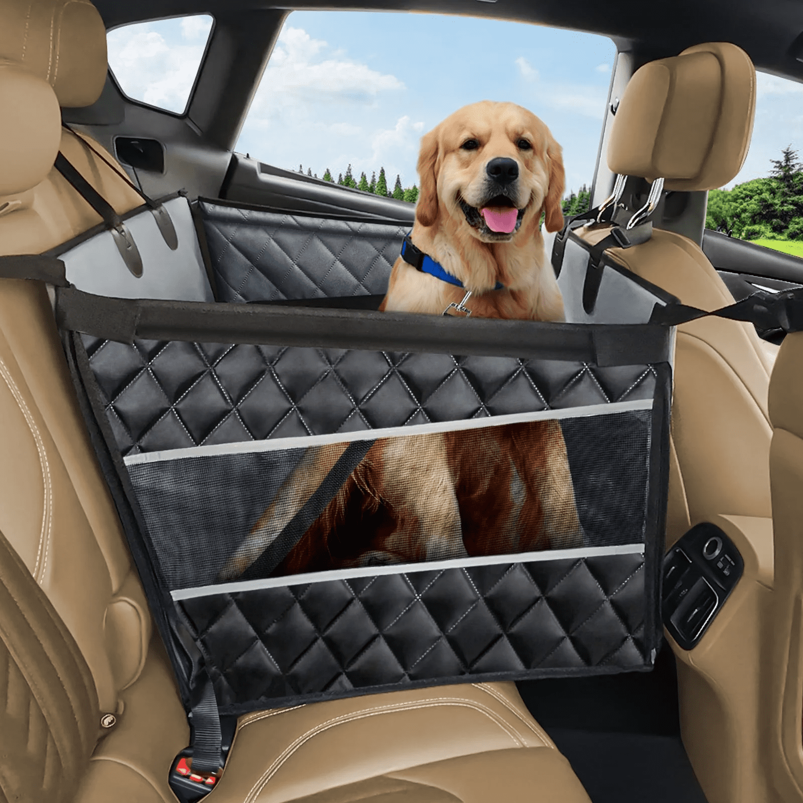 Dog Car Seat Large Size Dog with Hard Bottom,FurLove Waterproof Dog Hammock, Duty Scratch Proof Nonslip Durable with Mesh Window & Pocket, Covers for Cars Trucks, and SUVs, Gray