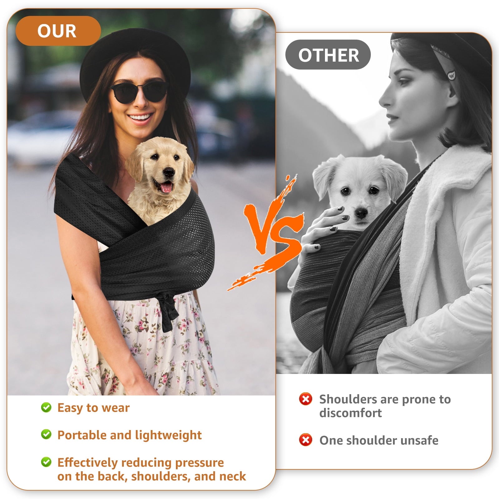Dog Carriers for Small Dogs Front Facing Dog Sling Carrier Hands Free Cat Carrier Pet Sling Carrier Double Shoulder Strap Design Cat Sling Carrier Anti-Anxiety Cat Sling for Outdoor Travel Walking